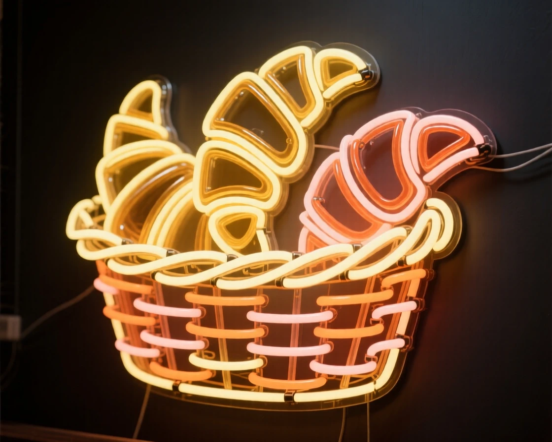 A basket of croissants still warm from the bakery oven.