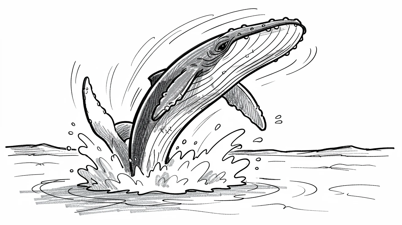 A humpback whale breaching on a windswept tundra.
