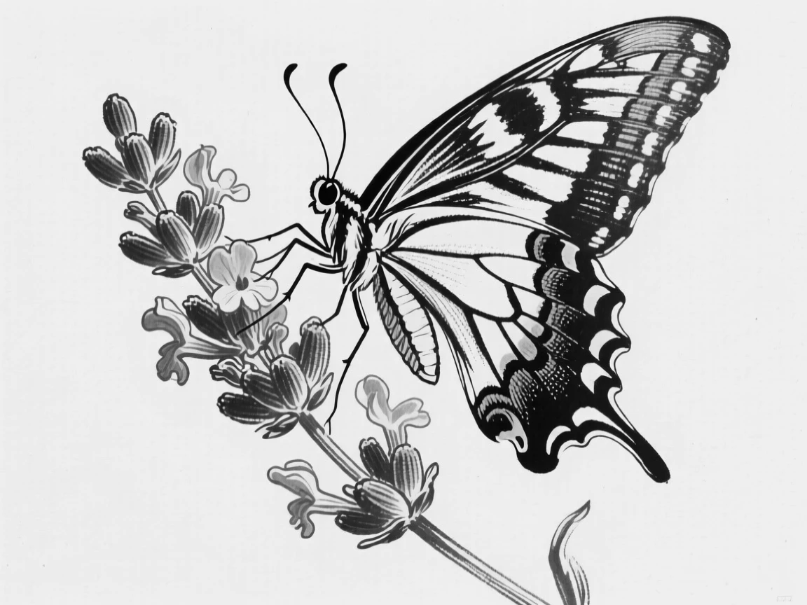 A butterfly resting delicately on a cluster of lavender blossoms.
