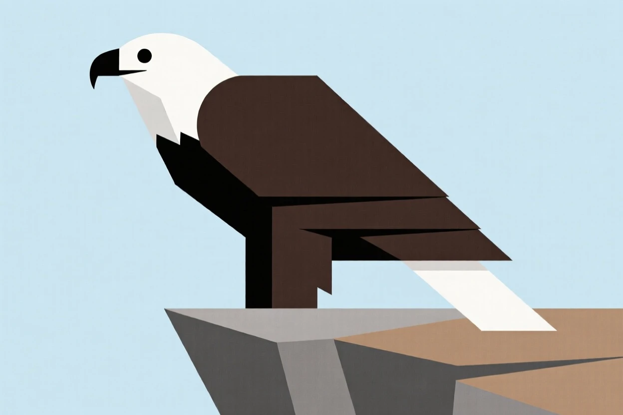 A bald eagle perched on a cliff edge