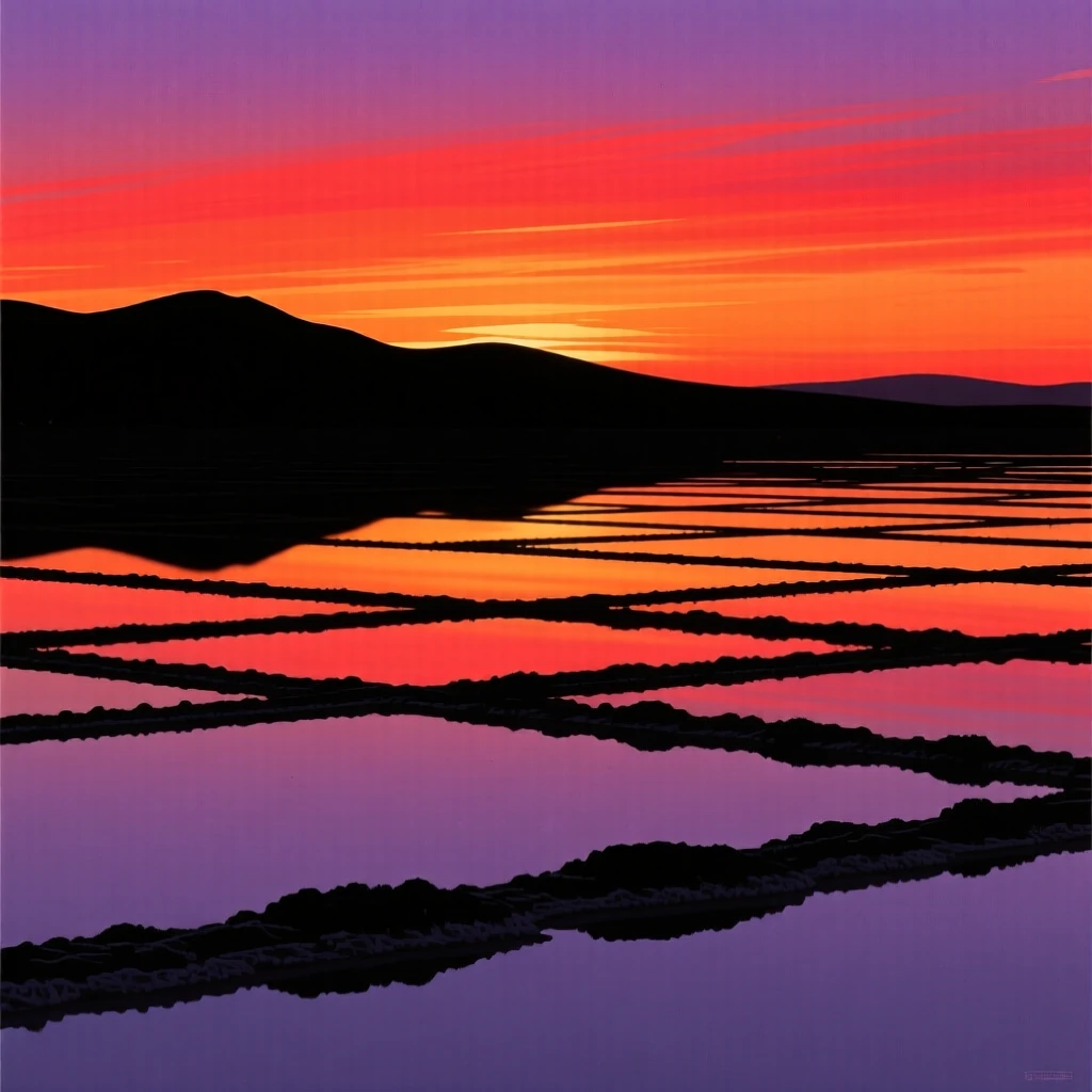 A vast salt flat perfectly mirroring the sky above it.
