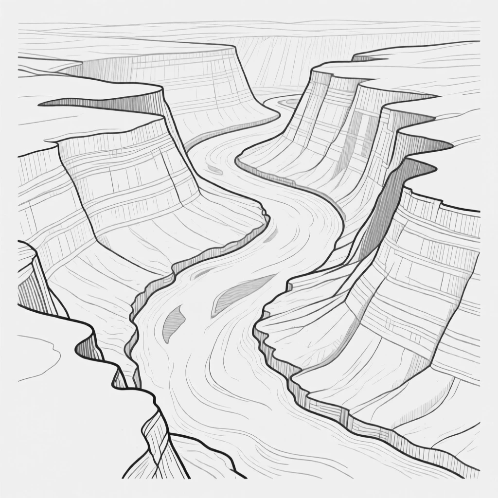 A canyon carved by a winding river seen from above