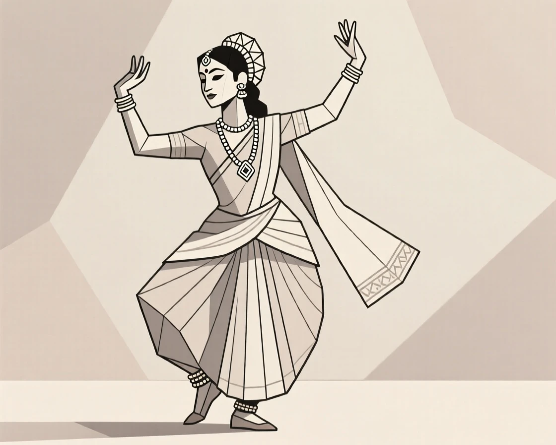 A traditional Indian dancer performing in ornate costume