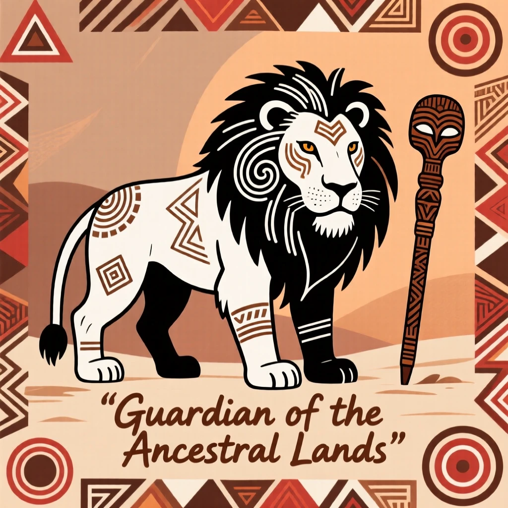 A sacred white lion said to guard the ancestral lands.
