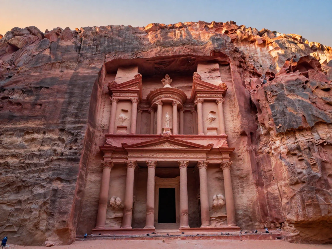 Petra's rose-colored facade carved into desert rock