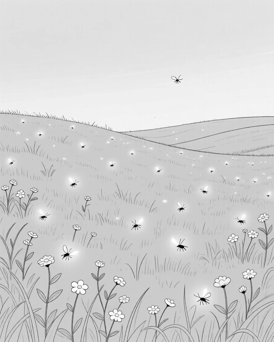 A meadow filled with fireflies at twilight