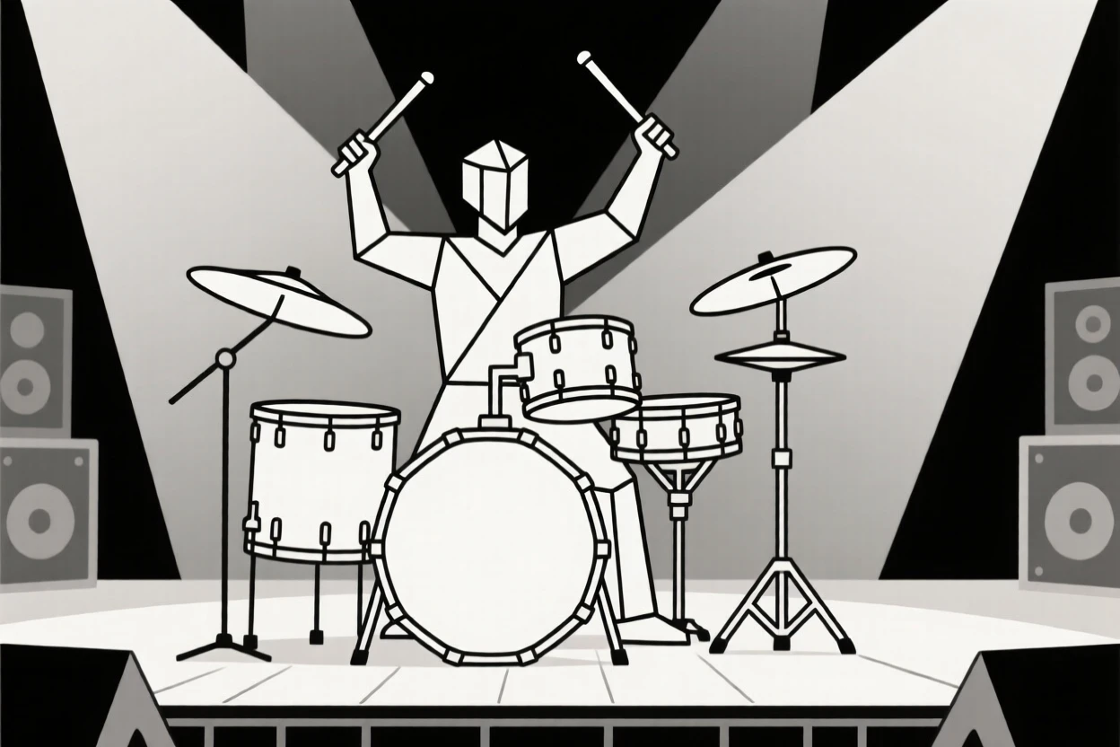 A drummer playing an energetic solo on stage