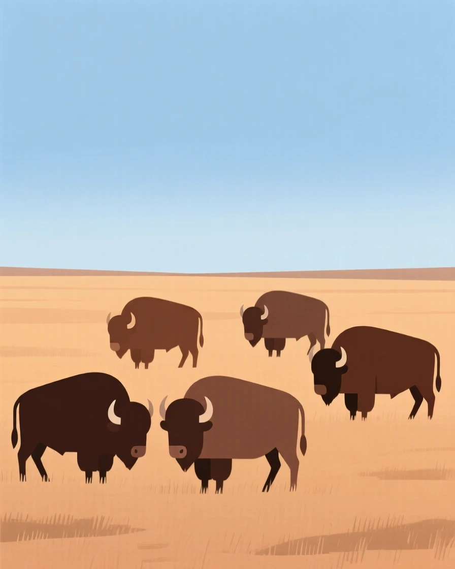 A herd of bison grazing on open plains