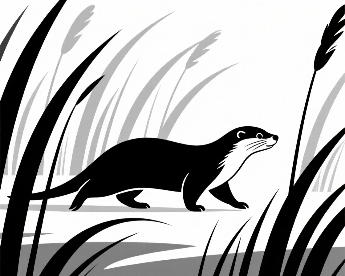 An otter walking through tall golden grass.