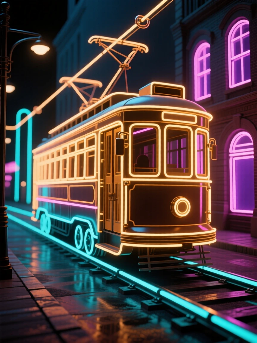 A vintage trolley car rumbling along a historic city street.