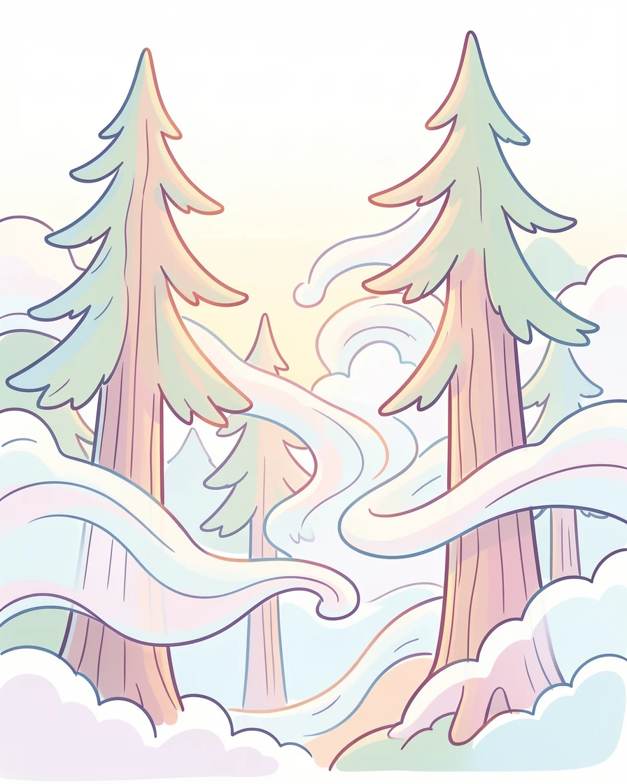 A rolling fog bank rolling over a coastal redwood forest at dawn.
