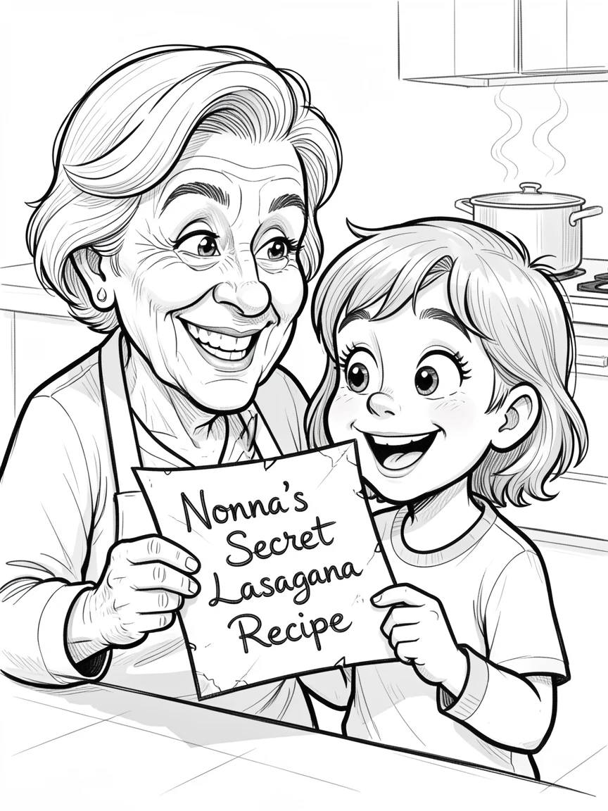 [Family & Relationship Moments] Heartwarming scene of grandma passing down a treasured family recipe to her grandchild, radiating love and warmth