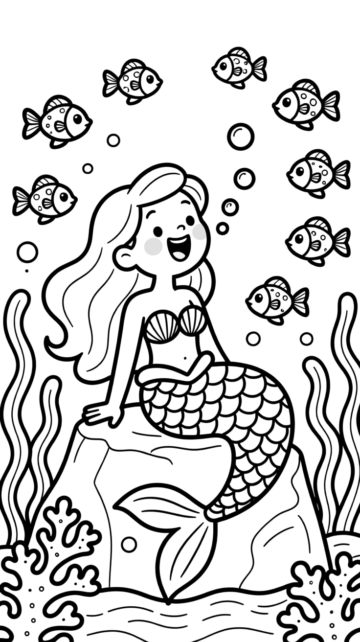A mermaid singing to a school of glittering fish