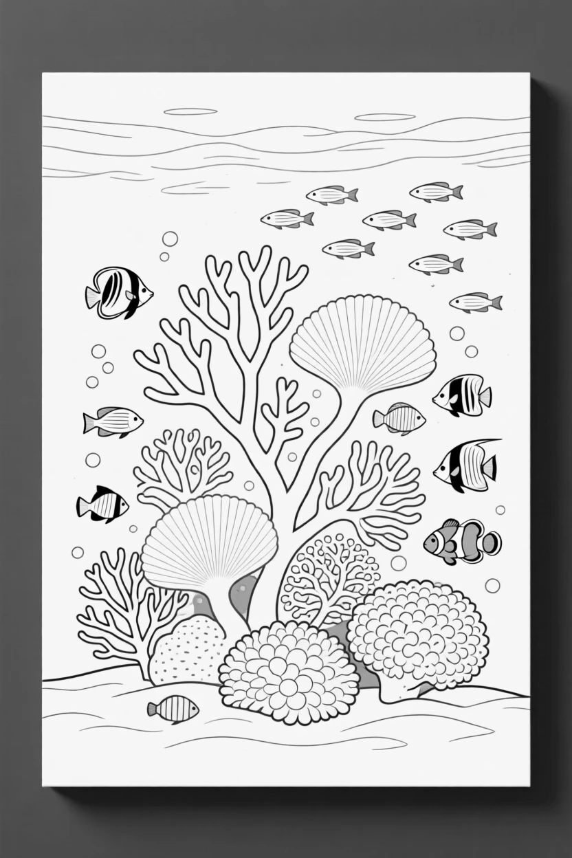 A coral reef teeming with schools of tropical fish