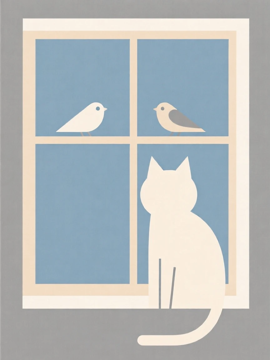 A cat watching birds through a window