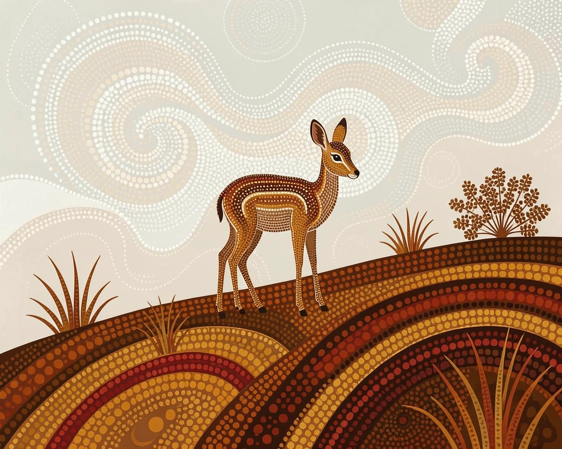 A lone dik-dik standing on a misty hillside