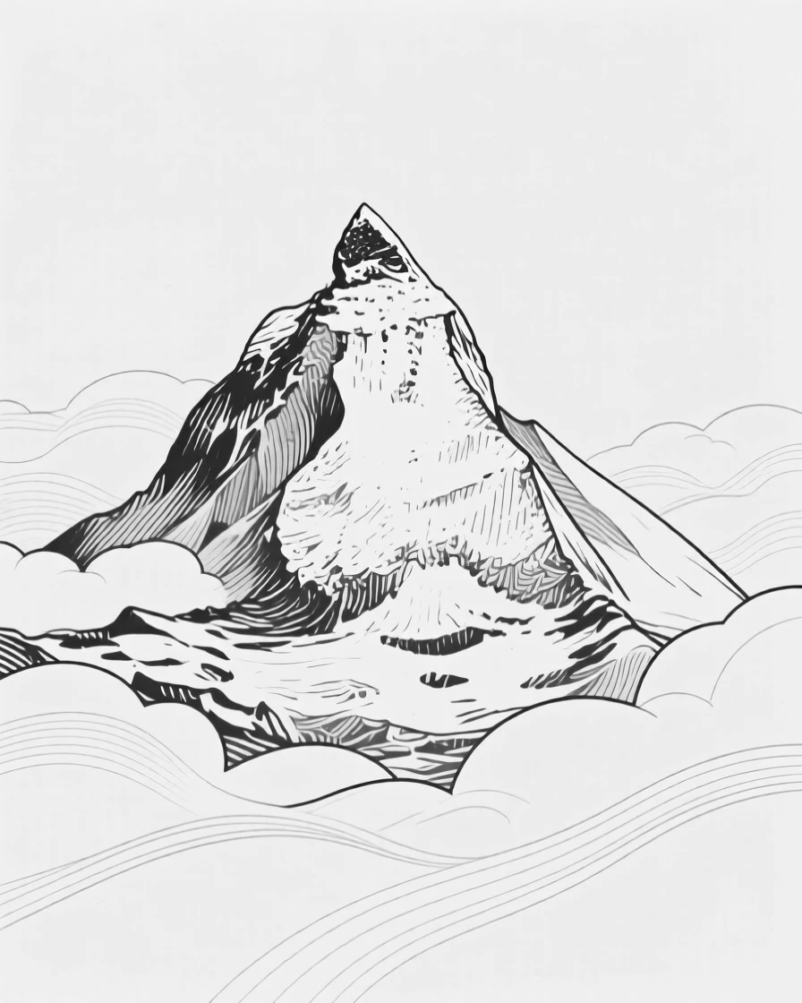 A snow-capped mountain peak piercing through clouds