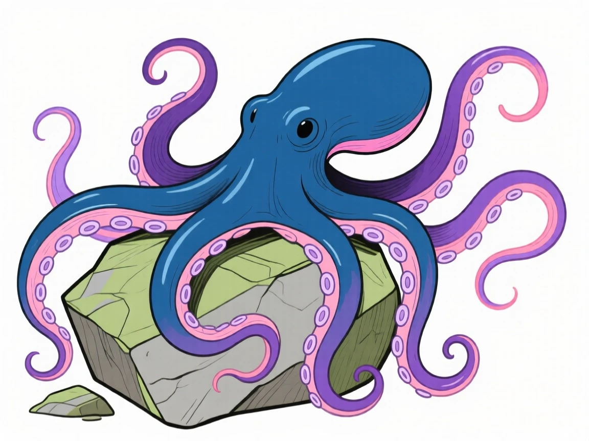 An octopus curling its arms around a rock.