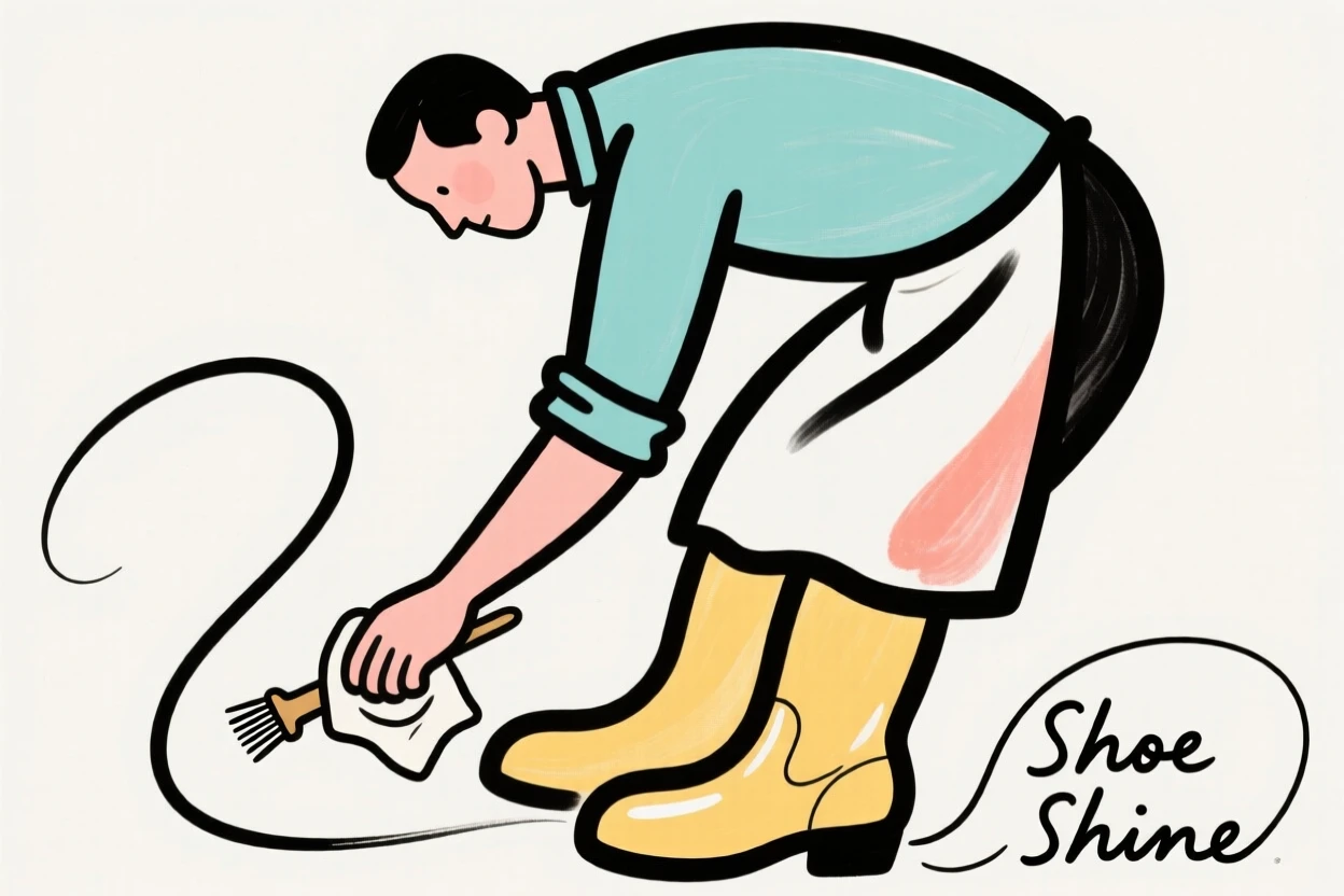A shoe shiner polishing boots