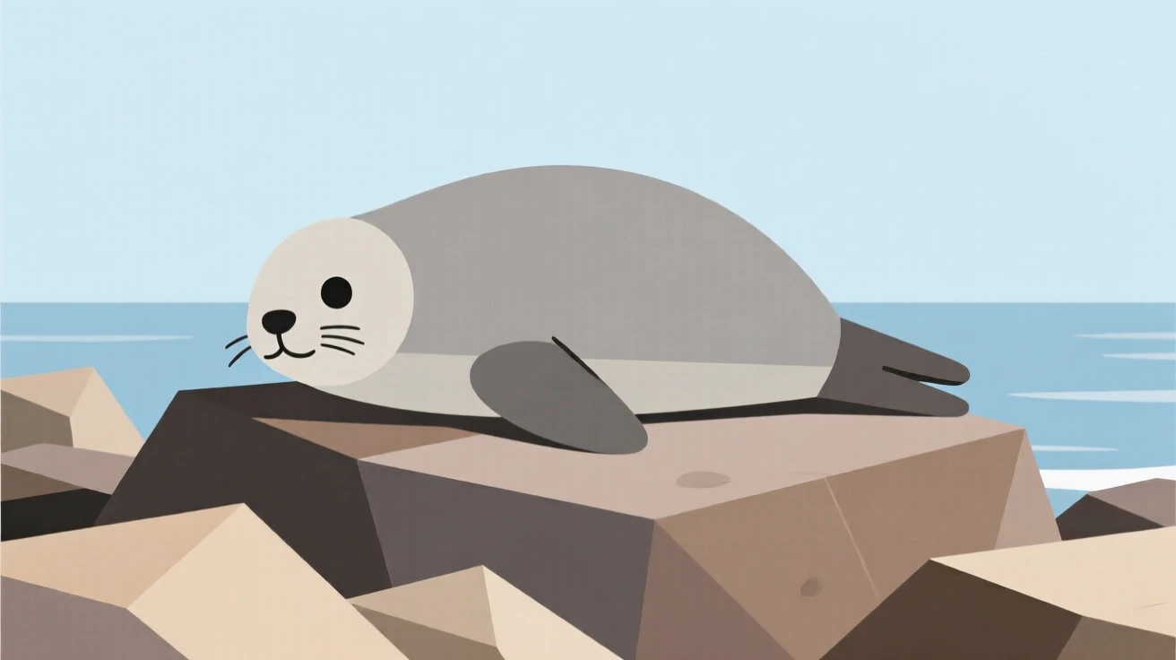 A baby seal resting on a rocky shore