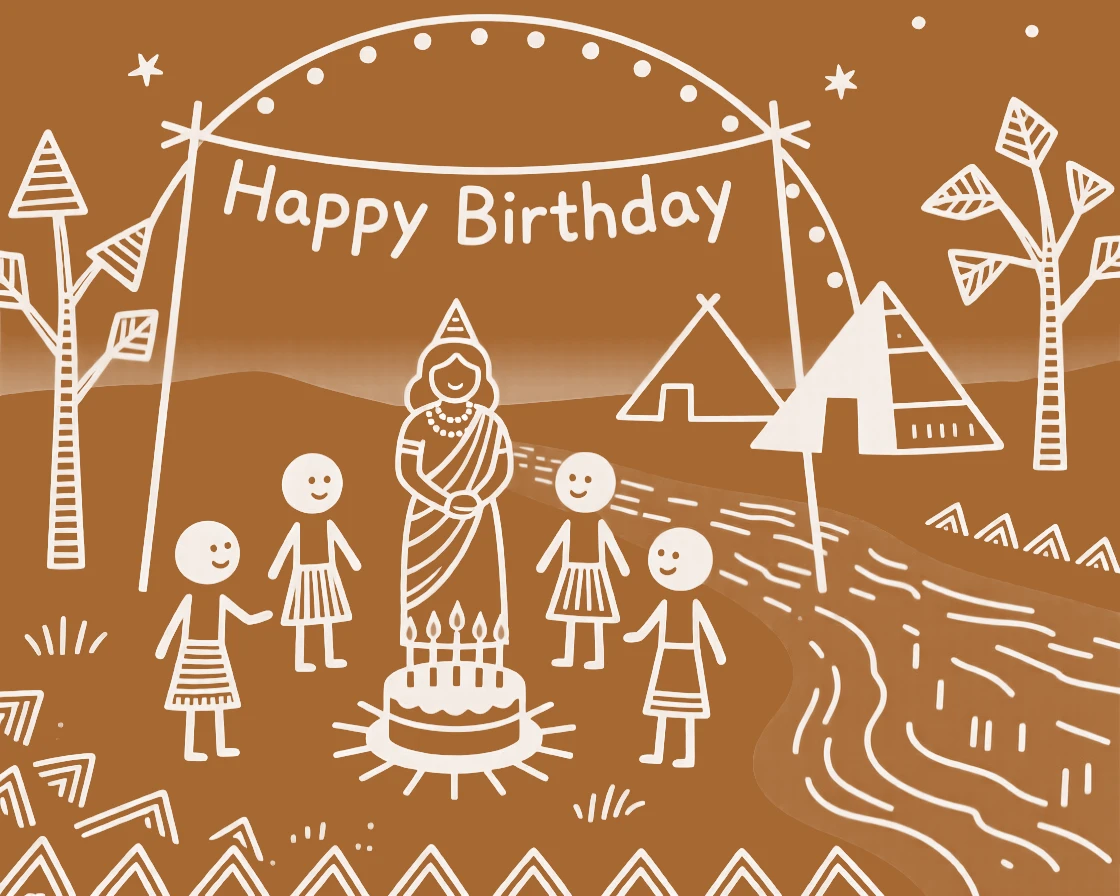 A mother celebrating a birthday with a simple gathering beside a river at dusk.