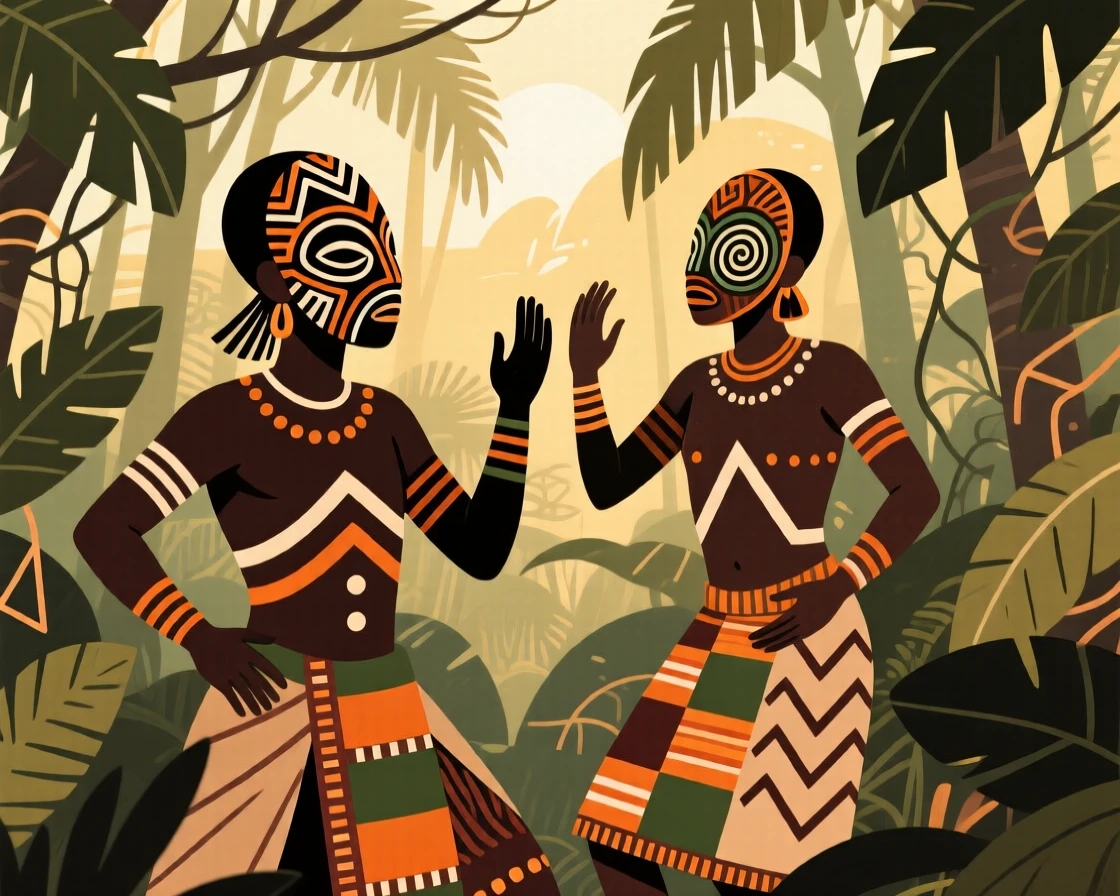 A dense tropical forest dusted with the first light of dawn.