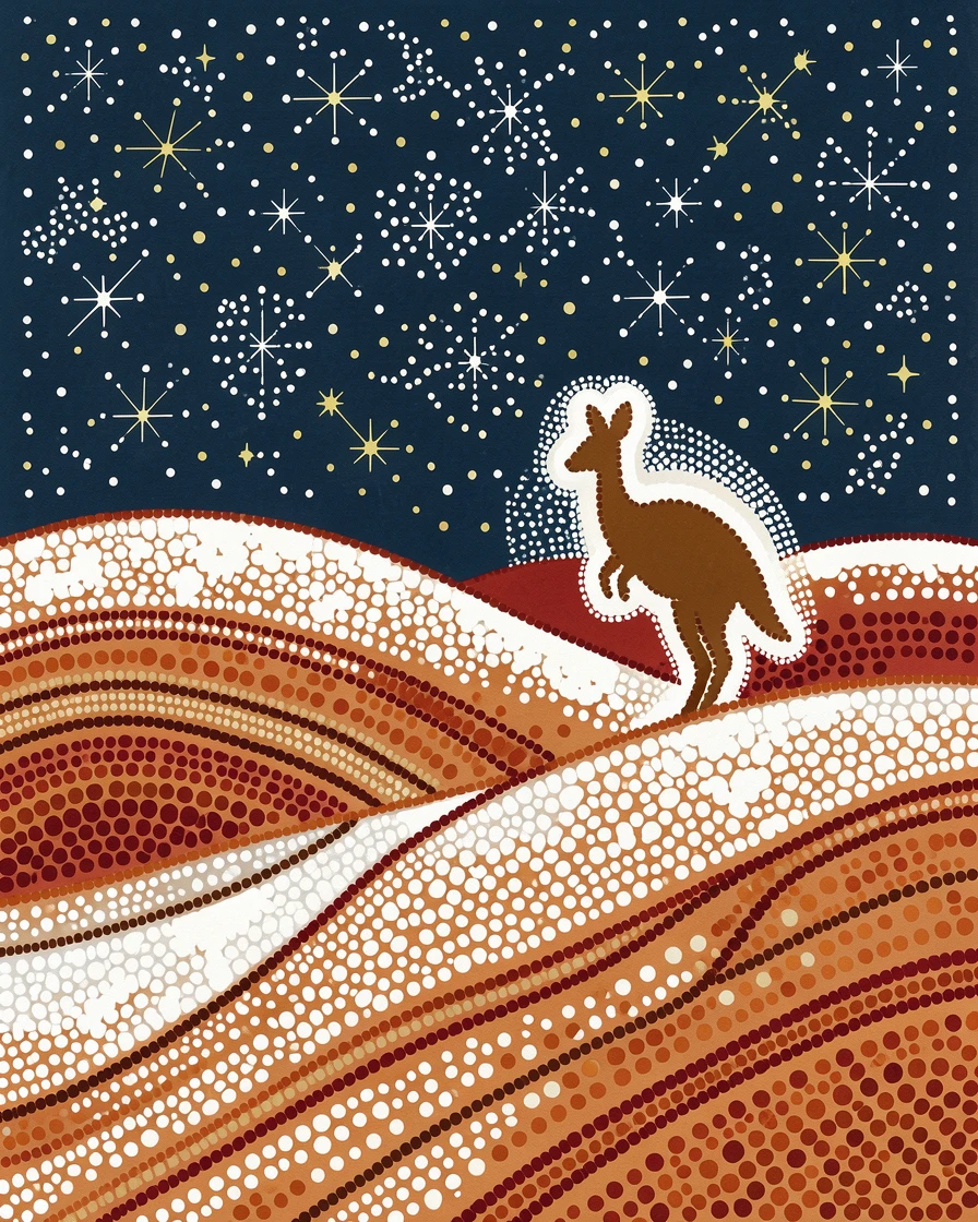 A starlit desert after a fresh snowfall