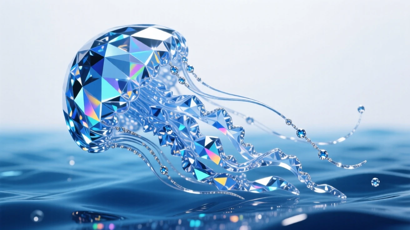 A jellyfish drifting gracefully through deep blue water, tentacles trailing like ribbons.