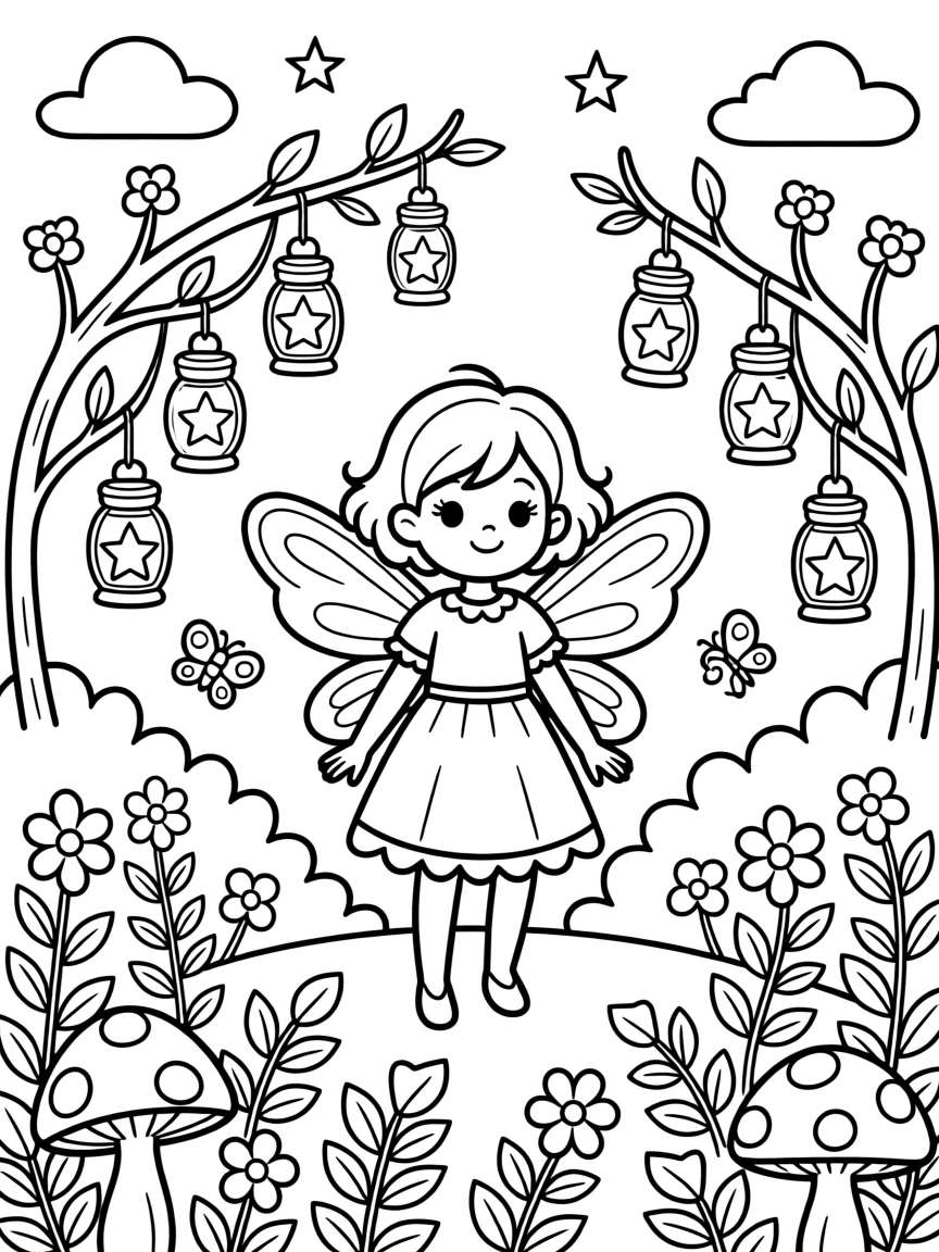 A pixie garden filled with tiny glowing lanterns