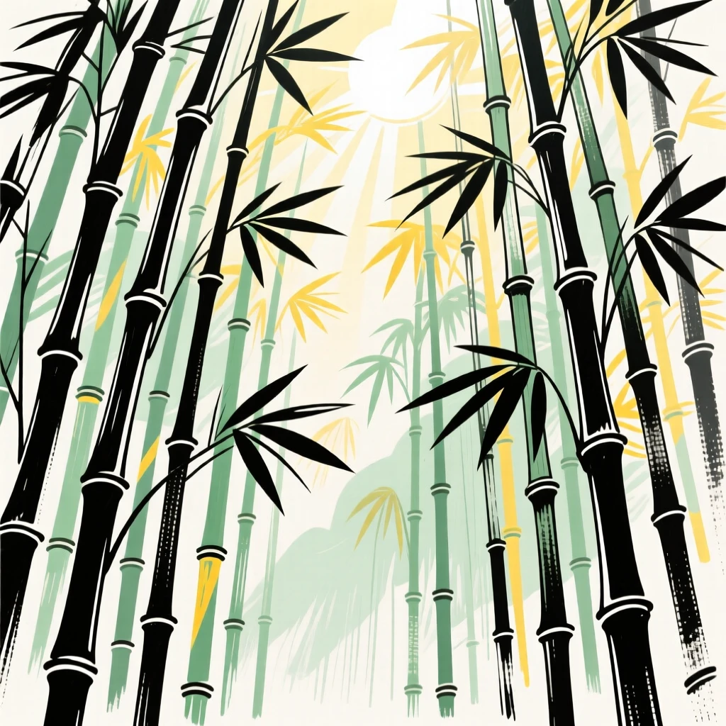 A dense bamboo forest with tall stalks reaching toward the sunlight.