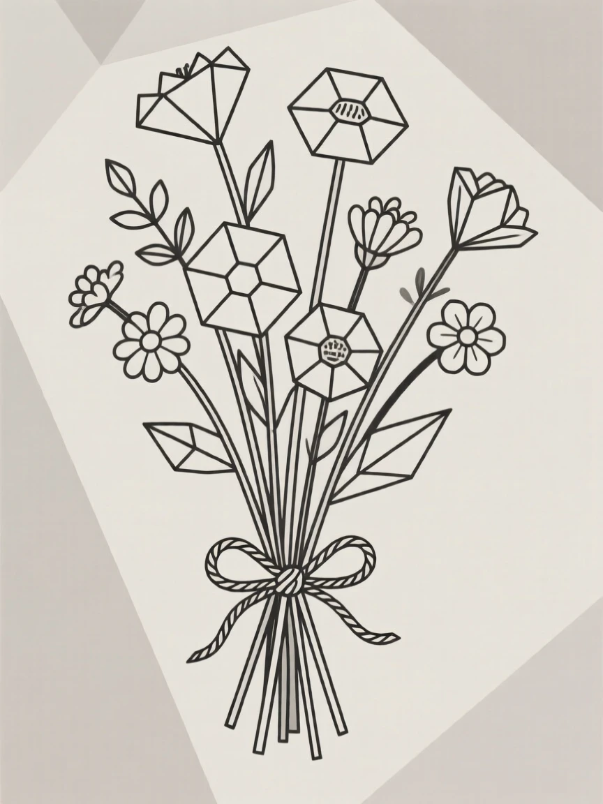 A bouquet of wildflowers tied with twine