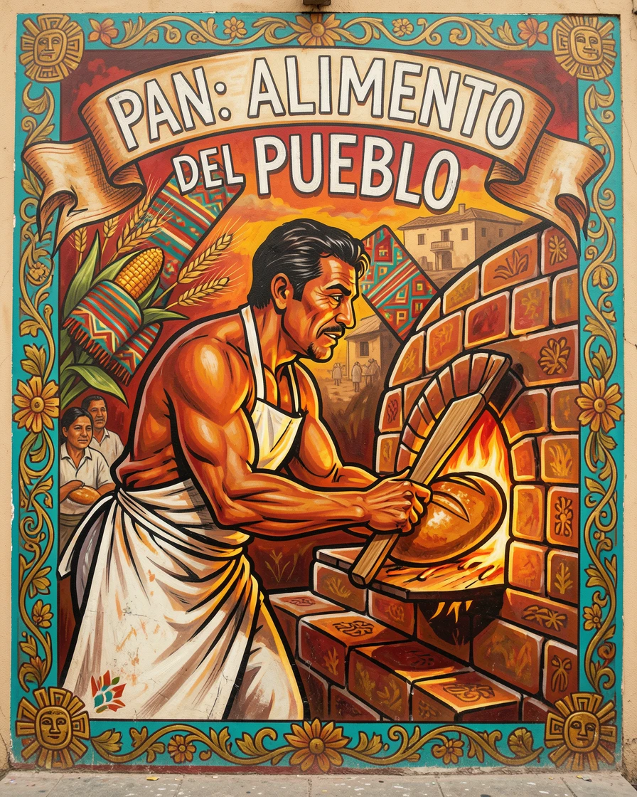 A baker pulling fresh bread from a wood-fired oven