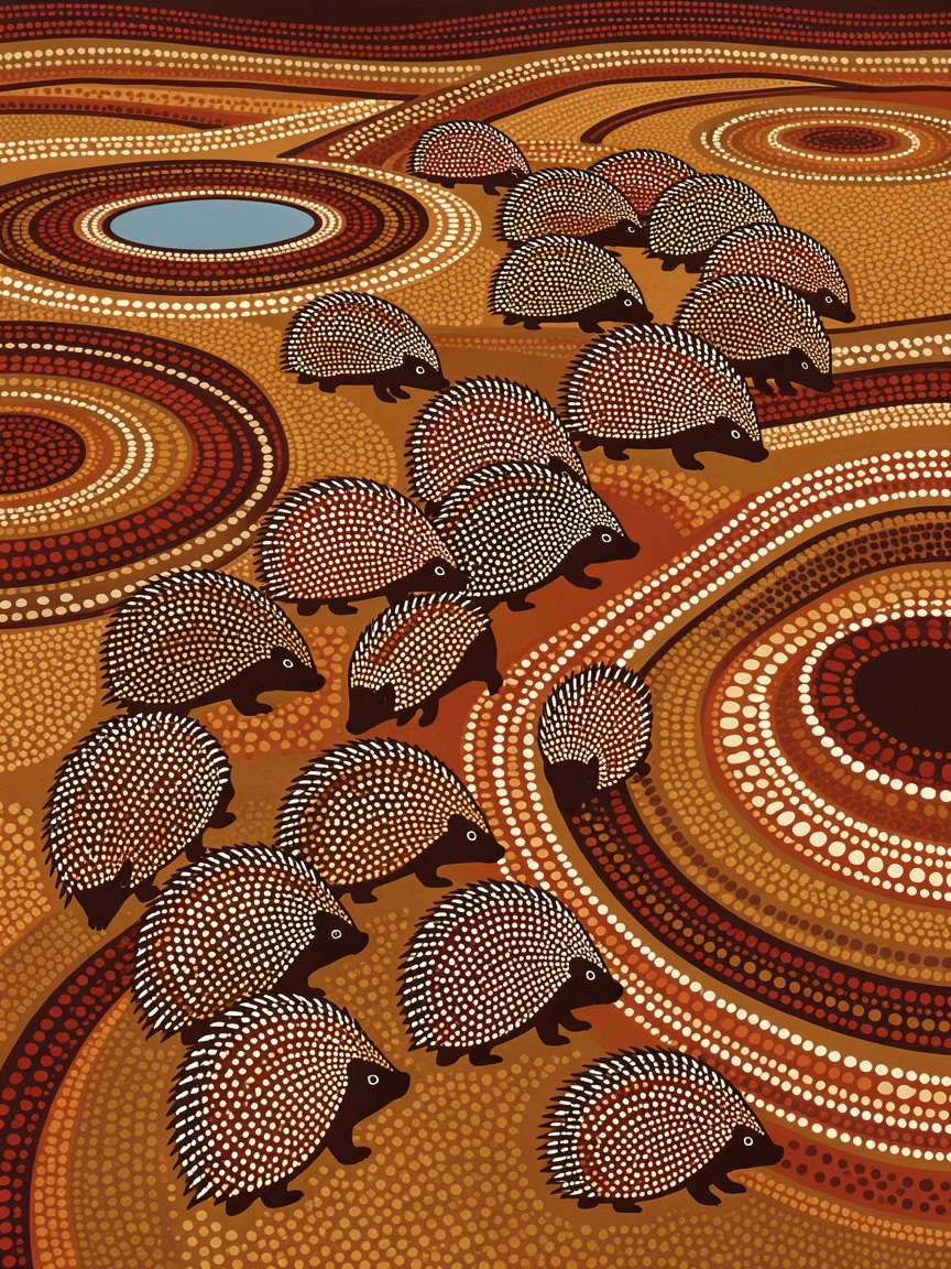 A herd of porcupines migrating across the plains
