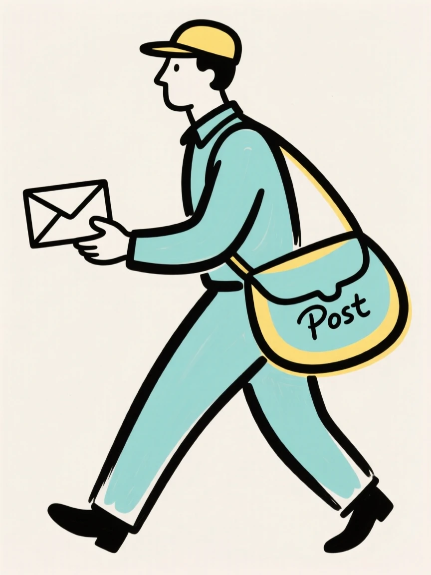 A postal carrier delivering mail