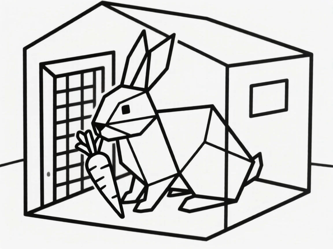 A pet rabbit nibbling on a carrot in a hutch