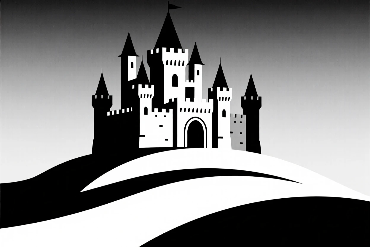 A grand medieval castle on a hilltop.