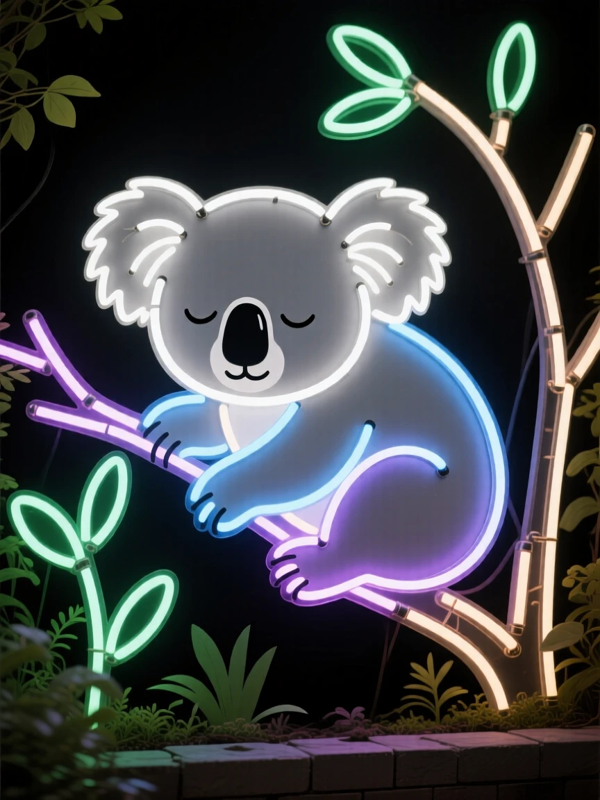 a sleepy koala cub in a quiet backyard garden.