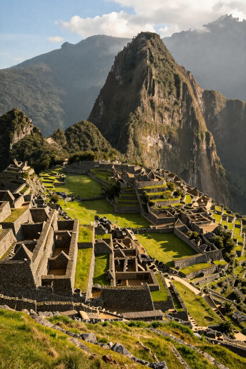 Machu Picchu terraces climbing the Andean mountainside