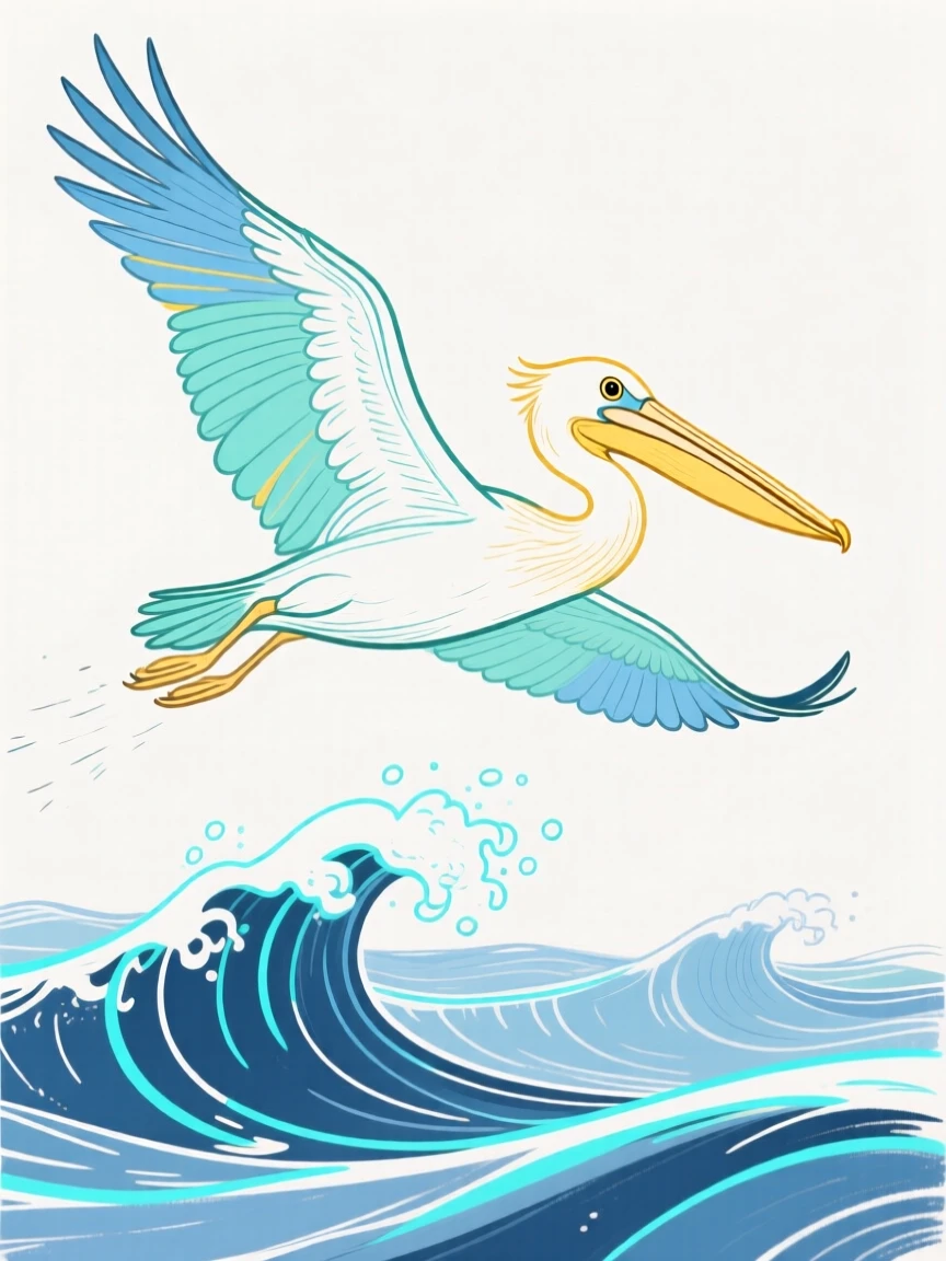 A pelican gliding just above ocean waves.