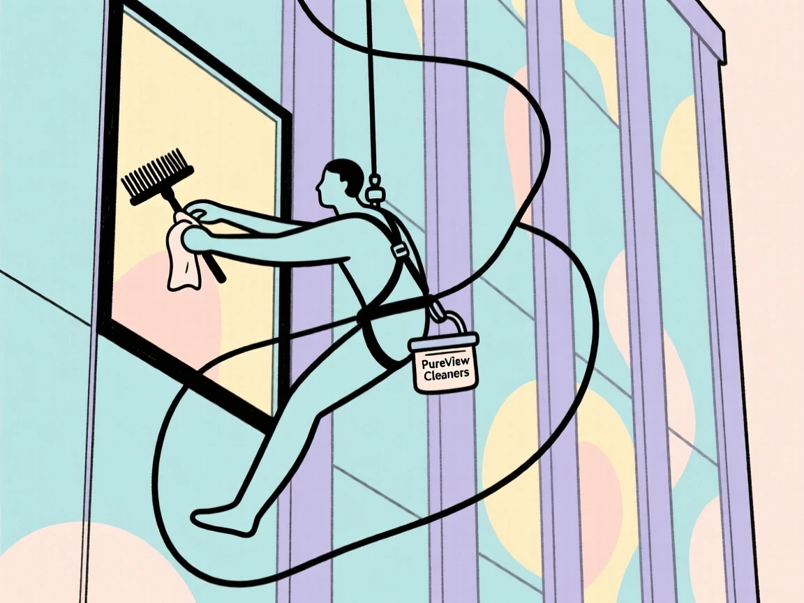 A window washer on a skyscraper