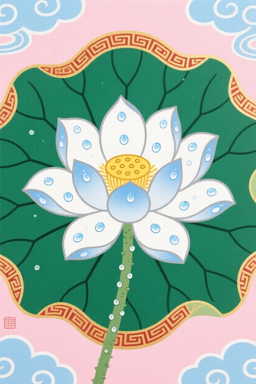 A single white lotus in morning dew.