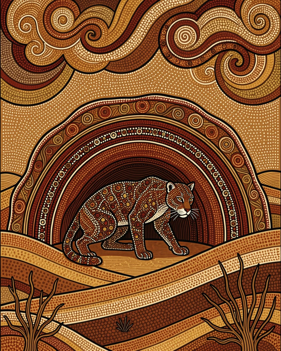 A panther sheltering from a desert storm