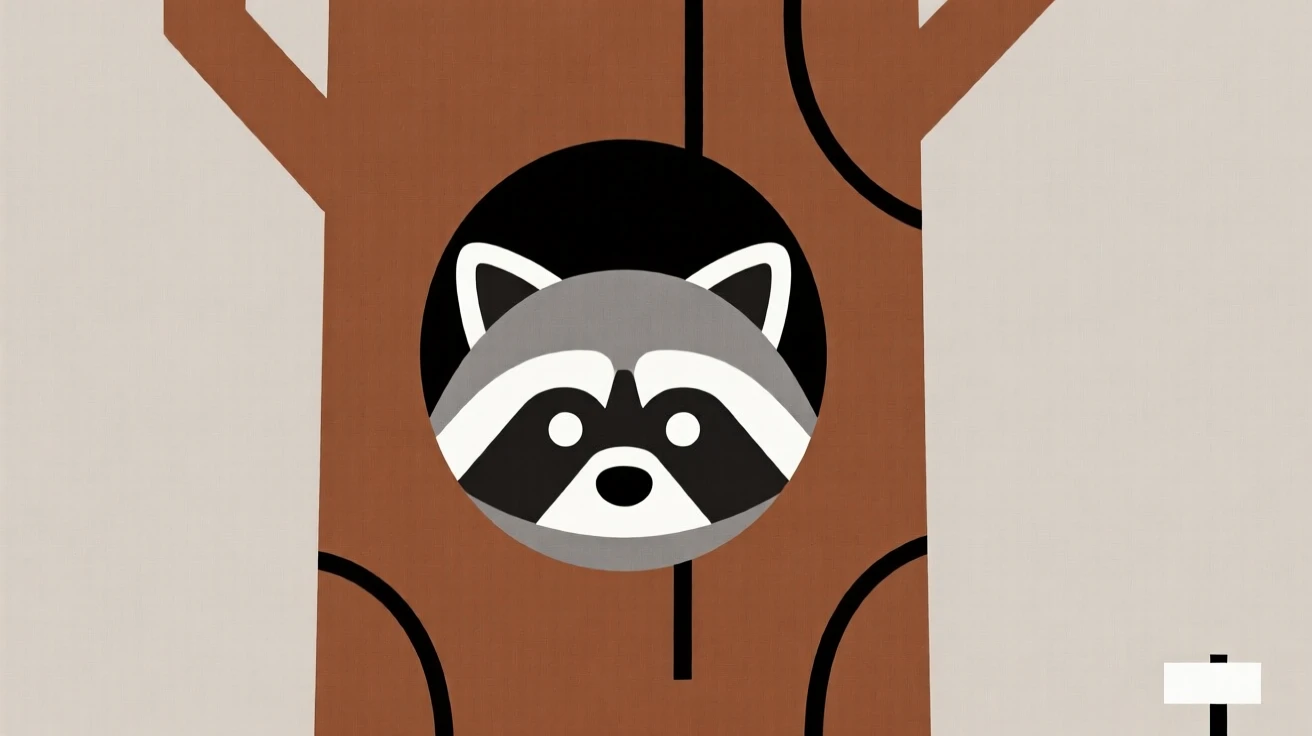 A raccoon peeking out from a hollow tree