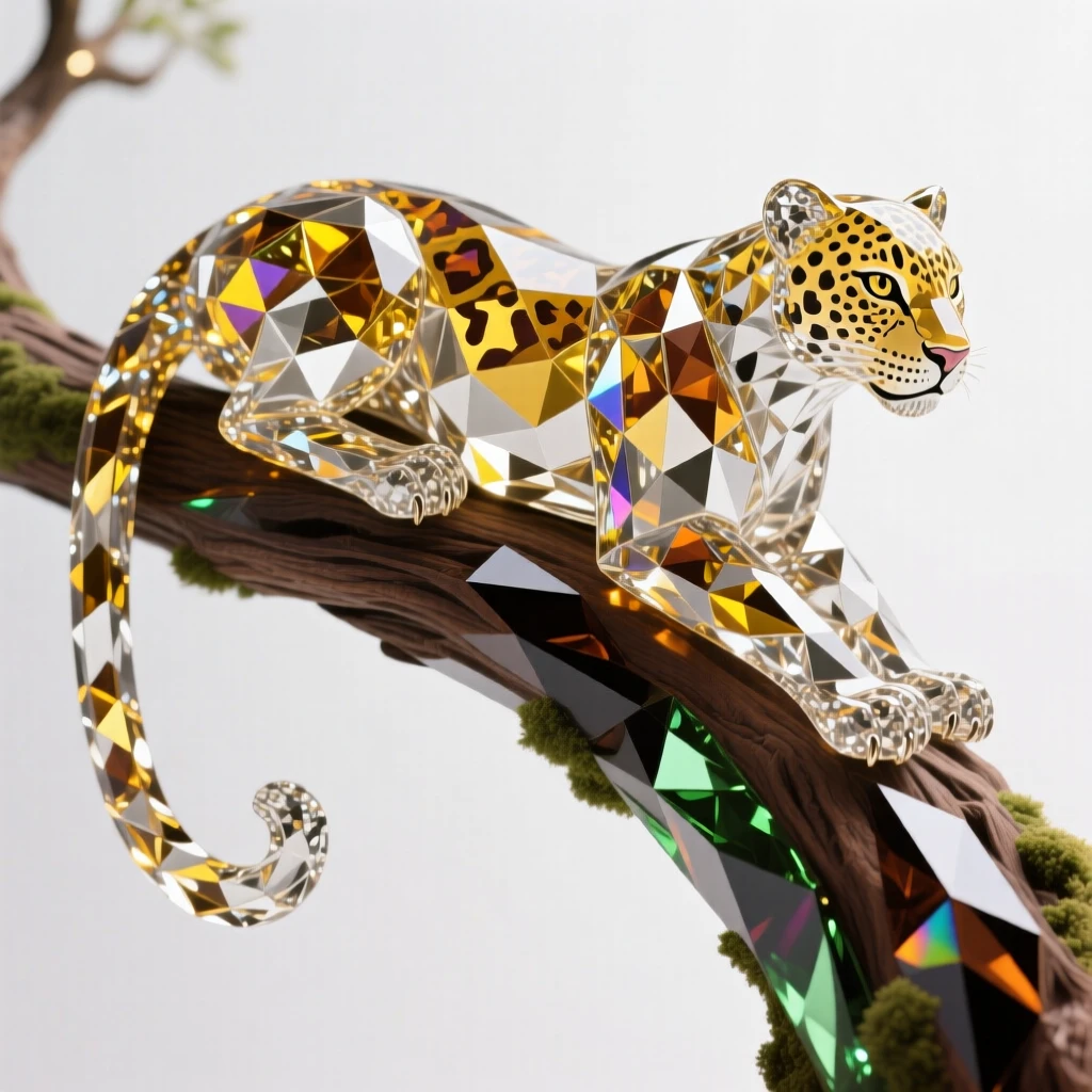 A leopard draped lazily across a thick tree branch, tail hanging below.