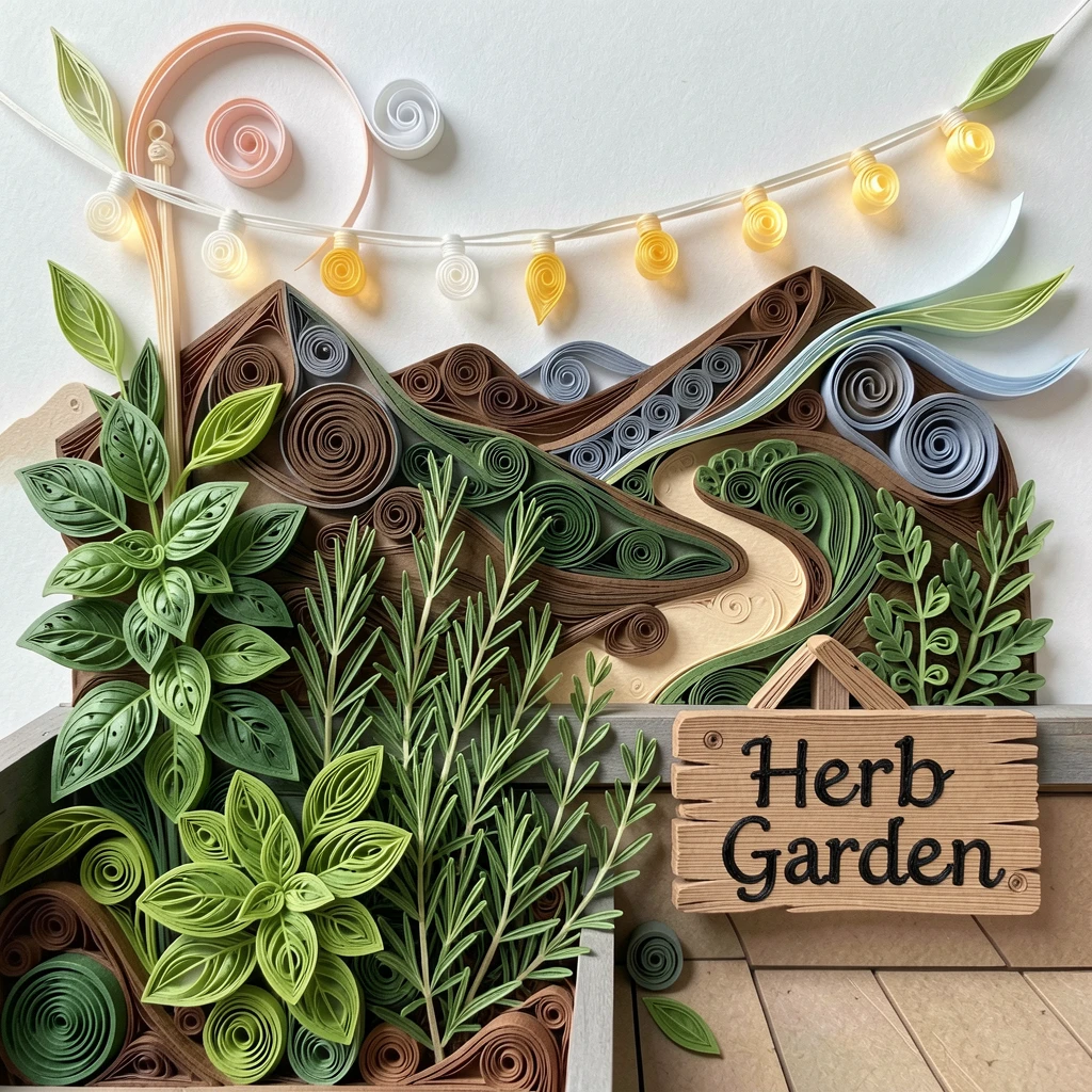 A relaxed modern lifestyle scene of a rooftop garden filled with herbs and string lights along a scenic mountain hiking trail, with a light breeze catching loose fabric or leaves, arranged with a relaxed, candid, lifestyle feel.