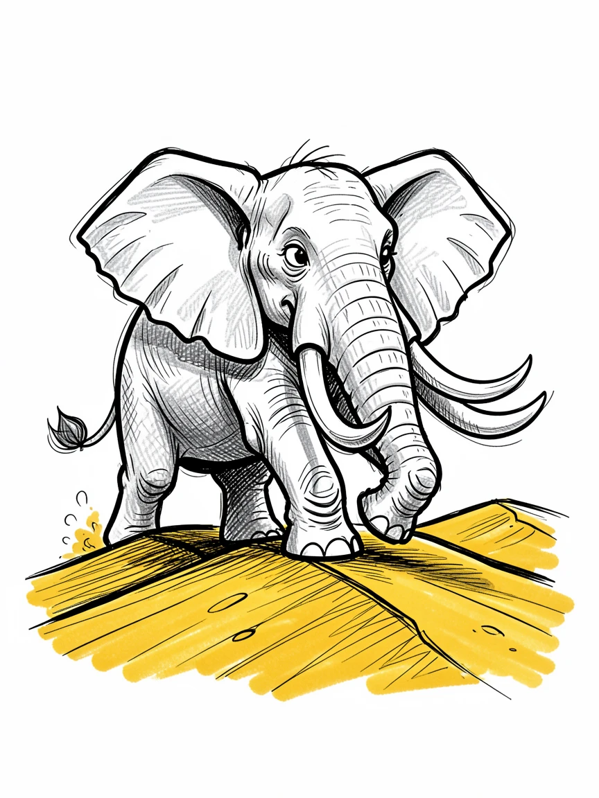 A majestic elephant across a golden desert dune.