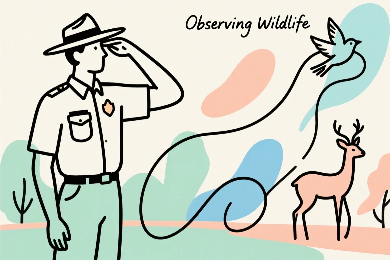 A park ranger observing wildlife