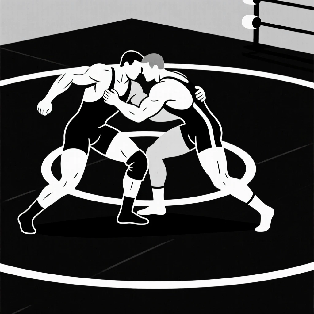 A wrestler locked in competition on a mat.