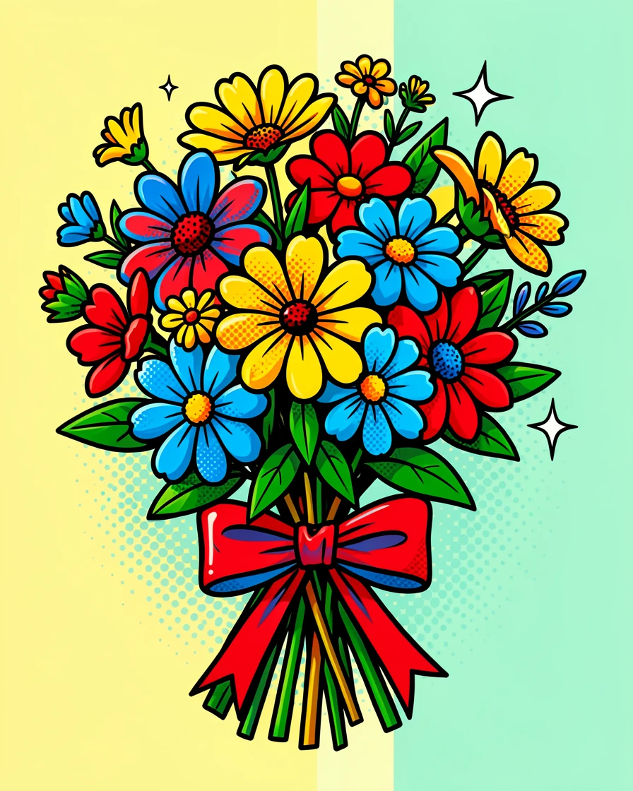 A cluster of wildflowers tied together with a simple ribbon