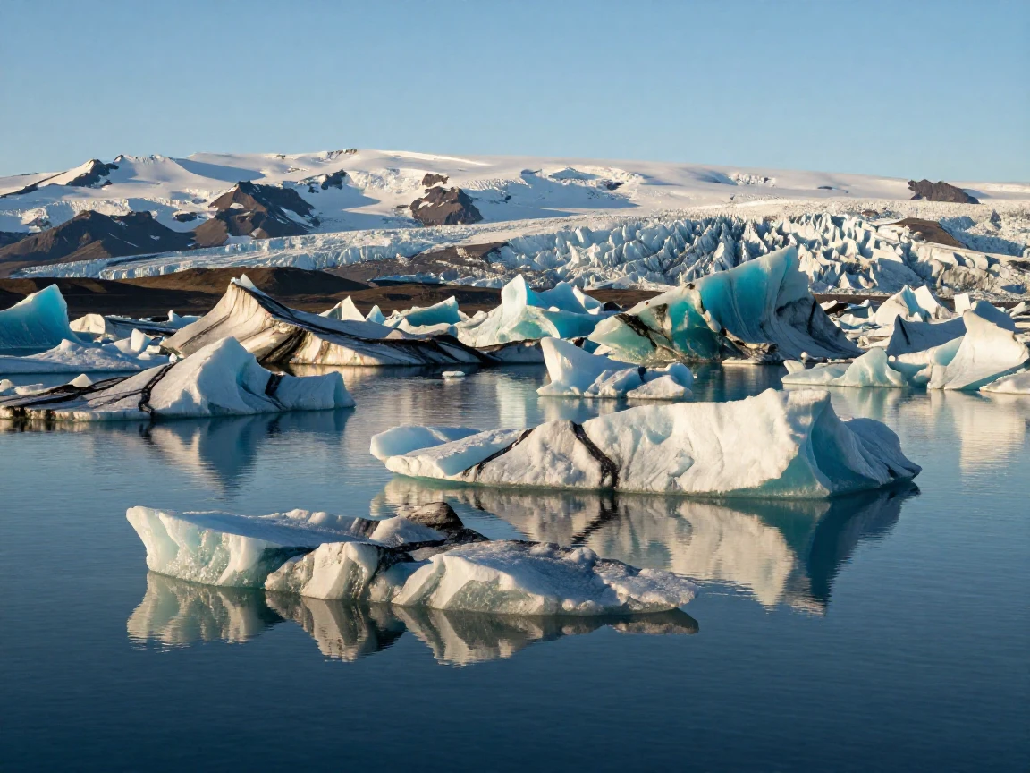 Iceland's Jökulsárlón glacier lagoon dotted with icebergs